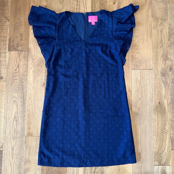 Lilly Pulitzer Womens Kathie True Navy Metallic Tanzanian Clip Shift Dress Sz 8 - Picture 4 of 8